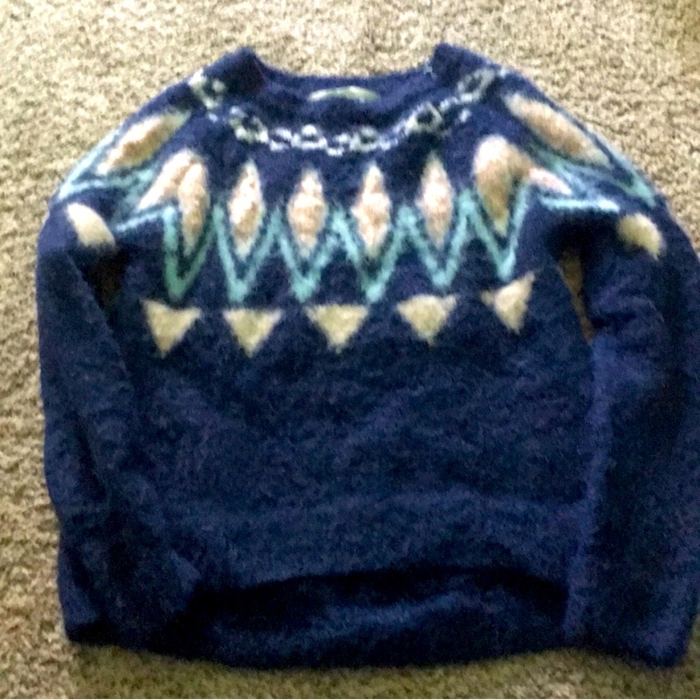 Lc Lauren Conrad fair isle fuzzy sweater navy
